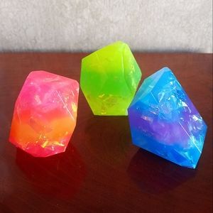 Set of 3 iridescent neon glow faux crystals pink green blue NEW decor figurines